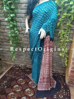 Bandhej Tie-Dye Modal Silk Saree with Hand-printed Ajrakh Pallu: Blue