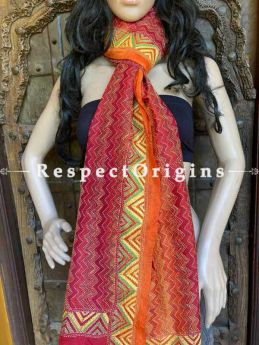 Marvelous Silken Kantha Embroidered Orange and Red, Maroon Stole, Dupatta, Shawl Gift for Her; RespectOrigins.com