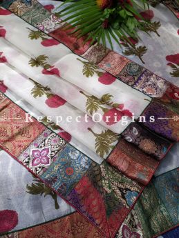 Buy Unique White Duppata with Kalamkari Print with Silk Contrast Border;At RespectOrigins