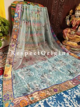 Buy Ethereal Organza Powder Blue Floral Dupatta with Silk Contrast Border;At RespectOrigins