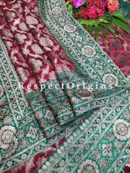 Buy Zari, Maroon and Green Vintage Banarasi Kinkhab Brocade Silk Luxury Duppatta;At RespectOrigins