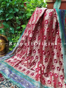 Buy Maroon and Gold Vintage Banarasi Kinkhab Brocade Silk Luxury Duppatta with Contrast Border;At RespectOrigins