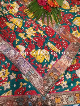 Buy Green and Red Dupatta with Kalamkari with Silk Contrast Border;At RespectOrigins