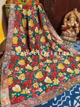 Buy Green and Red Dupatta with Kalamkari with Silk Contrast Border;At RespectOrigins