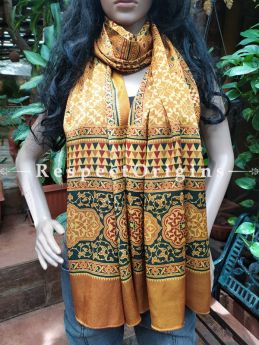 Ajrakh Hand Block Print Mashru Formal Silk Stole Duppatta Neck Scarf; Multi-coloured