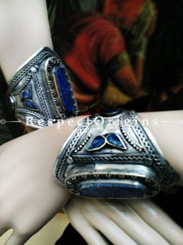 Exotic German Silver and Blue stone Pair of Bracelets, RespectOrigins.com