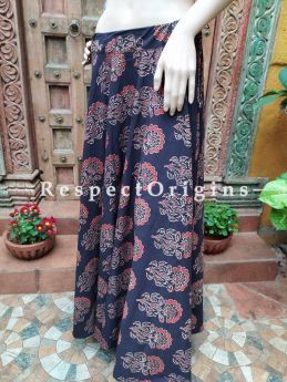 Black Block-printed Cotton Palazzo Free Size Elasticated Drawstring Pants for Women; Length 40 Inches; RespectOrigins.com