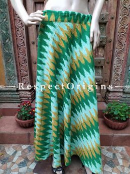 Green Block-printed Cotton Palazzo Free Size Elasticated Drawstring Pants for Women; Length 40 Inches; RespectOrigins.com