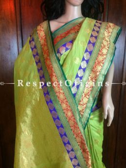 Trendy Olive Green Hand Woven Banarasi Silk Saree; Zari Work, RespectOrigins.com