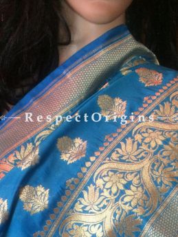 Beautiful Sky Blue Hand Woven Banarasi Silk Saree; Zari Work, RespectOrigins.com