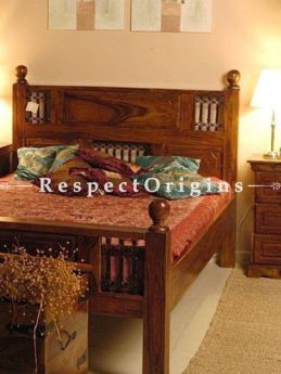 Buy Sofia Bedroom Set; Double Bed, Night Stand, Dresser with Mirror, Storage Bench in Solid Sheesham Wood At RespectOrigins.com