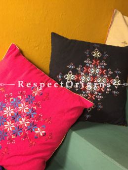 Buy Luxury Soof Embroidery Square Cotton Cushion Cover Set of 3 Mixed Color; Hand Embroidered At RespectOrigins.com
