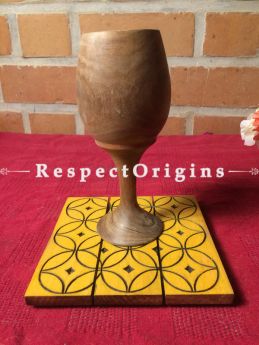 Square Shaped Yellow Wooden Coaster With Geometrical Patters; Handcrafted; RespectOrigins