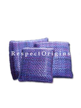 Buy Set of 3 Handcrafted Square Shape Purple Cushion Set; Screw Pine Leaf; Purple; Ecofriendly At RespectOrigins.com