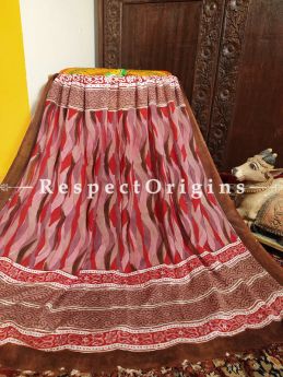 Mauve Red Brown Chanderi Cotton Stole in Hand Block-print;95 x45 Inches; RespectOrigins.com