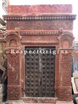 Buy Exclusive Antique Hand Carved Haweli Jaisalmer Pink Stone Frame with Door. At RespectOrigins.com