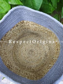 Blue n Beige Stylish Organic Hand-braided Jute Planter, Laundry, Blankets or Toys Basket; 10 Inches; RespectOrigins.com