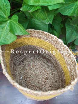 Yellow n Beige Organic Hand-braided Jute Planter, Laundry, Blankets or Toys Basket; 8 Inches; RespectOrigins.com