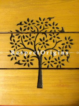 Ecofriendly, Green Products, Stylish Square yellow wooden Coaster with Tree Pattern Drawn, RespectOrigins