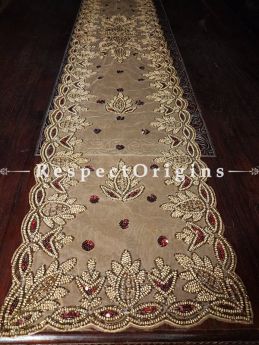Buy Table Runner, Golden Red Beads, Brown, Beadwork Handcrafted 88x16 Inches At RespectOrigins.com