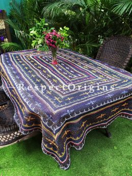 Navy Antique E at RespectOrigins.commbroidery on a Kantha Stitch Reversible Table-Cloth at respect origins.com