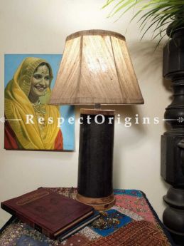 Buy Cylindrical Brown Wooden Lamp with Brass Trimming At RespectOrigins.com