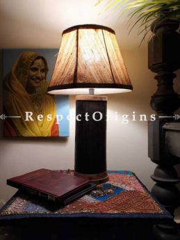 Buy Cylindrical Brown Wooden Lamp with Brass Trimming At RespectOrigins.com