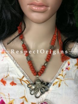 Buy Handcrafted Oxidized White Metal Octopus pendant With Orange Thread Necklace at RespectOrigins.com