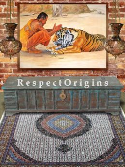 Buy Long Boho Teak Coffee Table in Distressed Blue Wood With Storage At RespectOrigins.com