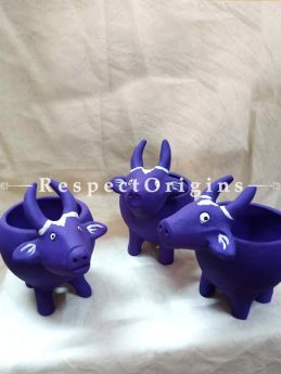 Buy Set of 3 Handmade Terracotta Planters in Buffalo Design in Purple At RespectOrigins.com