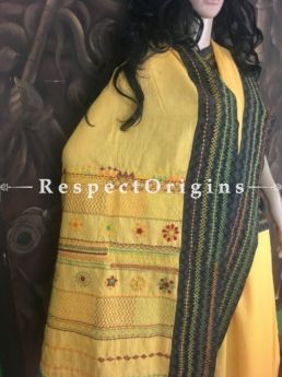 Yellow n Black; Hand Embroidered Lambani Saree; Hand-loomed Cotton Silk; RespectOrigins.com