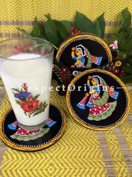 Buy Round Set of 6; Life of Village Women Hand Painted Tikuli Art Tea Coasters With Holder; 4 in At RespectOrigins.com