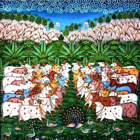Buy Traditional Pichwai Painting of Herd of Cows 27 x 27 inches|RespectOrigins
