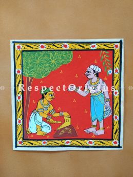 Painted Scrolls of Cheriyal; Man Sharping the Plough; Folk Art Square Painting in 8X8 inches; Traditional Painting on Canvas, RespectOrigins