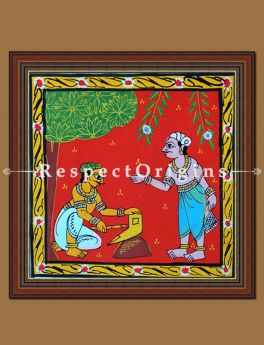 Heart-warming Framed Set of Cheriyal Folk Art; Rural Life Scenes; 8x8 in