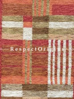Buy Woolen Brown Threaded, red borders with linear patterns Mirzapuri Floor runner At RespectOrigins.com