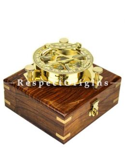 Buy 5Inches Triangular Beautiful Nautical Sundial Compass with Level Meter Encased in Genuine Rosewood Anchor inlaid Case; Maritime Decor Gifts (Vintage Brass) At RespectOrigins.com