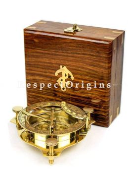 Buy 5Inches Triangular Beautiful Nautical Sundial Compass with Level Meter Encased in Genuine Rosewood Anchor inlaid Case; Maritime Decor Gifts (Vintage Brass) At RespectOrigins.com