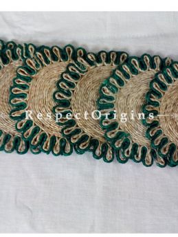 Round Jute Table Mat or Place mat Set of 6; Available in Green Colors Border; RespectOrigins