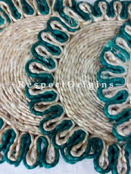 Round Jute Table Mat or Place mat Set of 6; Available in Green Colors Border; RespectOrigins