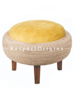 Buy Upcycled Yellow Old Tyre and Teak Wood Velvet Ottoman At RespectOrigins.com