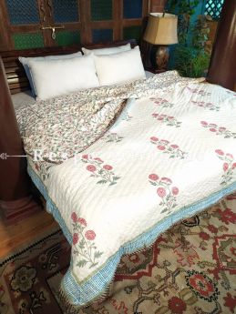 Valencia Luxury Rich Cotton- filled Reversible King Comforter; Hand Block-printed; 105 x 87 Inches; RespectOrigins.com
