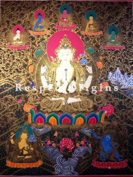 Vertical Thangka Painting of Green Tara in 60x36 inches On Canvas; Buddhist Traditional Painting Wall Art; Respec t origins