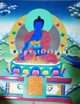 Vertical Thangka Painting of Medicine Buddha in 22X18 inches On Canvas; Buddhist Traditional Painting Wall Art| RespectOrigins