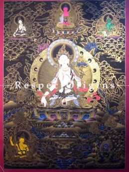 Vertical Thangka Painting of White Tara in 60 x 36 inches On Canvas; Buddhist Traditional Painting Wall Art; RespectOrigins