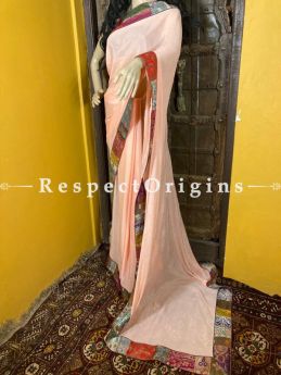 Vintage Blush Pink Shaded Banarasi Border on Georgette Designer Formal Ready-to-Wear Saree; RespectOrigins.com