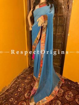Vintage Double Blue Shaded Banarasi Border on Georgette Designer Formal Ready-to-Wear Saree; RespectOrigins.com