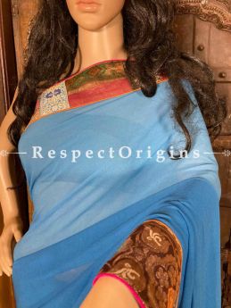 Vintage Double Blue Shaded Banarasi Border on Georgette Designer Formal Ready-to-Wear Saree; RespectOrigins.com