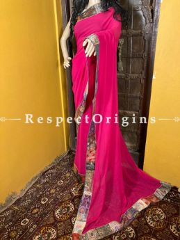 Vintage Fuchsia Pink Shaded Banarasi Border on Georgette Designer Formal Ready-to-Wear Saree; RespectOrigins.com