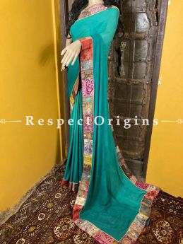 Vintage Leaf Green Shaded Banarasi Border on Georgette Designer Formal Ready-to-Wear Saree; RespectOrigins.com